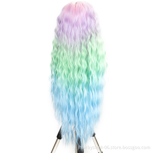 31inches Ombre Wigs Three color gradient Long Wavy deep Wave Middle Part High Temperature Synthetic Lace Front Wig For Woman